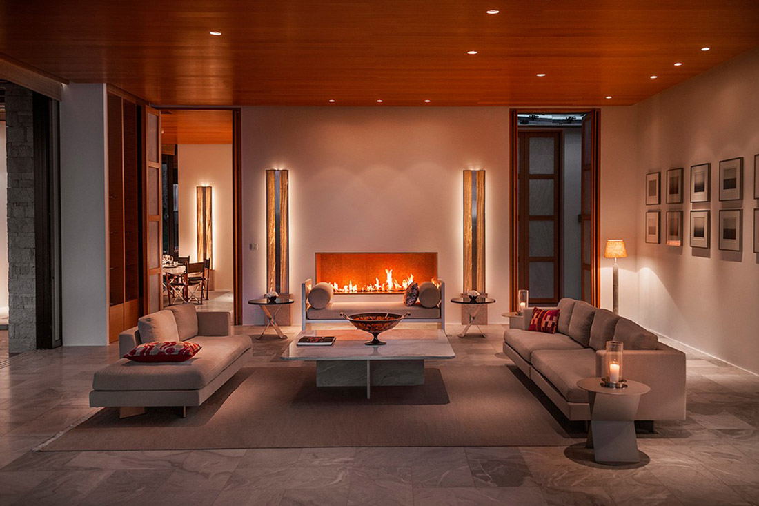 Living room with open fire